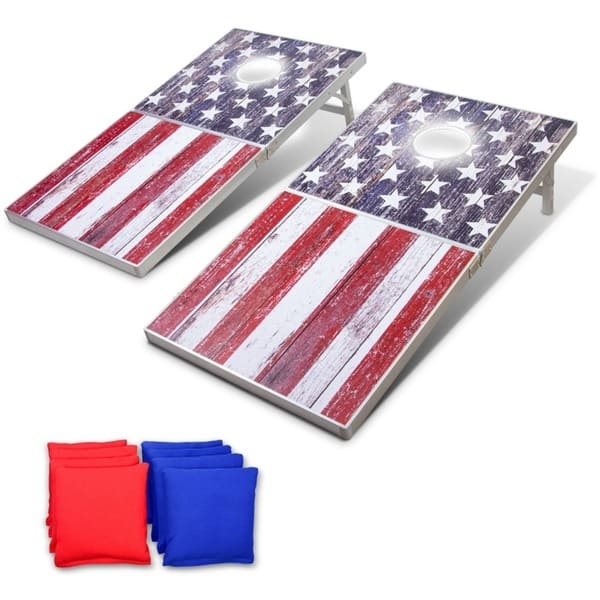 slide 2 of 7, GoSports LED American Flag Cornhole Set, Regulation Size