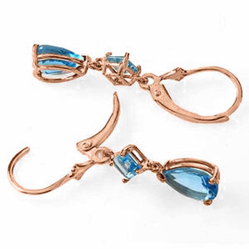 4.5 Carat 14k Solid Gold Blue Topaz Pear Cut Leverback Drop Earrings