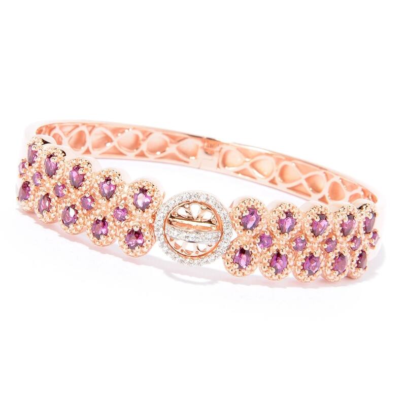 18K Rose Gold O/Silver 4.9Ctw Brazilian Garnet Bangle and Designer Lock