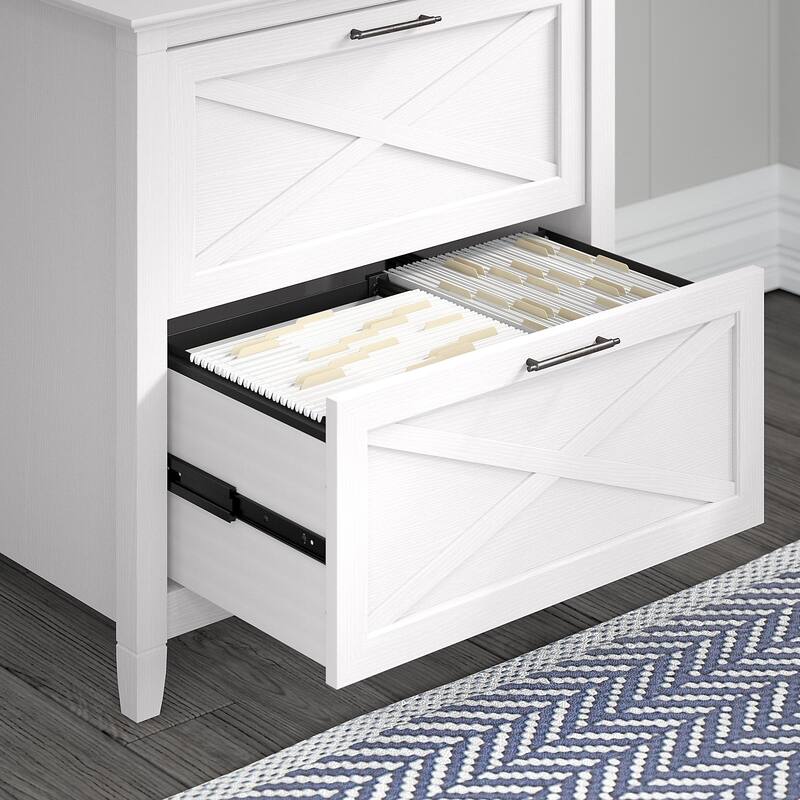 Key West 60W L Desk with File Cabinets and Bookcase by Bush Furniture