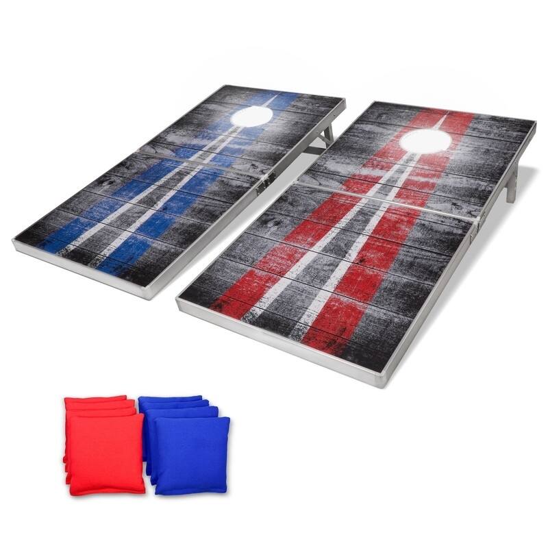 GoSports LED Rustic Design Cornhole Set, Regulation Size Bean Bag Toss Game Set - Foldable Design