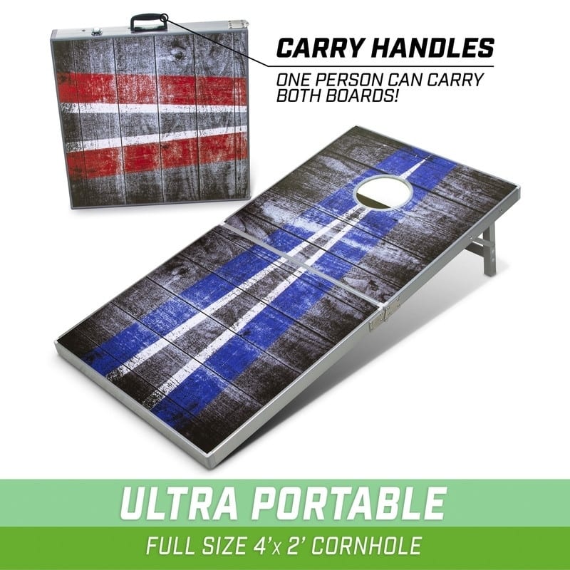 GoSports LED Rustic Design Cornhole Set, Regulation Size Bean Bag Toss Game Set - Foldable Design