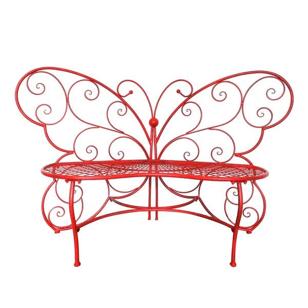 Shop Alpine Corporation 61 X 26 Outdoor 2 Person Metal Butterfly Shaped Garden Bench Red Overstock 30832528