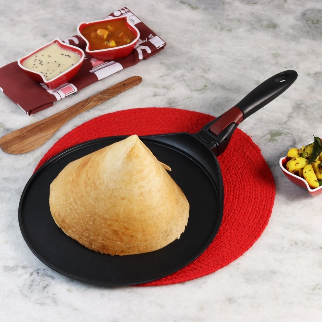 Wonderchef Click Dosa Tawa Crepe Pan with Detachable Handle, 30cm 