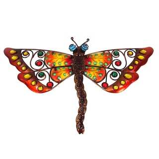 Alpine Corporation Metal and Glass Dragonfly Wall Décor with ...
