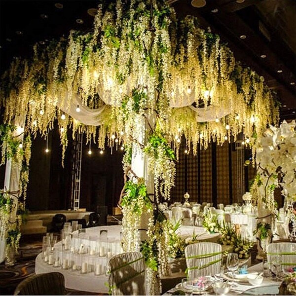 Artificial Silk White Wisteria Flower vine - 60pc