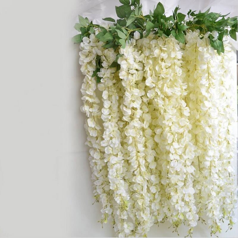 Artificial Silk White Wisteria Flower vine 24pc On Sale Bed Bath