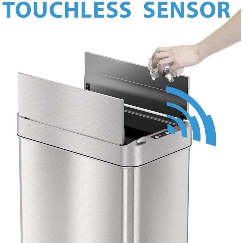 iTouchless 18 Gallon Wings Open Lid Sensor Trash Can with AbsorbX Odor Filter & PetGuard