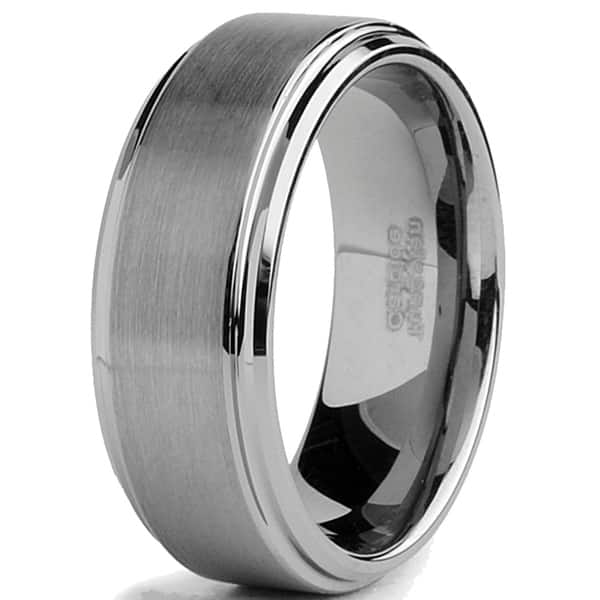 Tungsten Carbide Men/'s Black Brushed Textured Center Ring Band 8 mm Comfort Fit Sizes 7 to 15