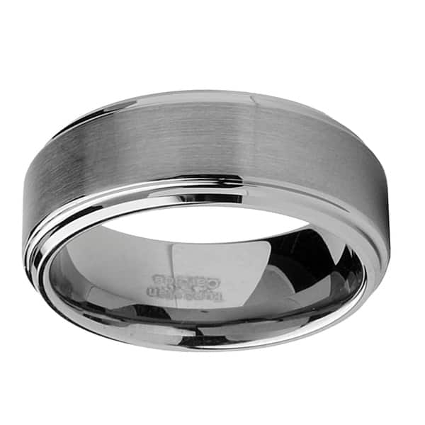 5 to 15 Double Accent 8MM Comfort Fit Tungsten Carbide Wedding Band High Polished Beveled Edges Brushed Tungsten Ring 