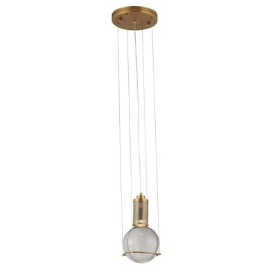 Antique Brass Metal Single Pendant Lighting With A Clear Crystal Ball