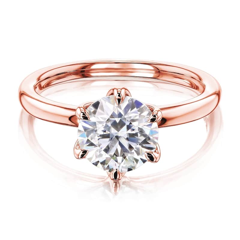 Annello by Kobelli 14k Gold 1.5 Carat Round Moissanite Solitaire 6-Prong Floating Tulip Head Comfort Fit Engagement Ring