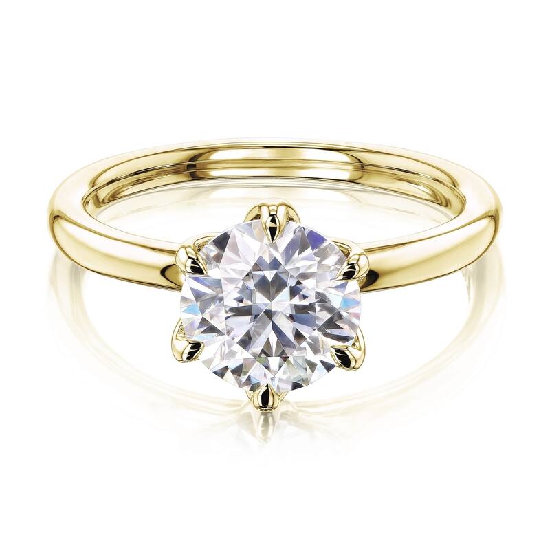 Annello by Kobelli 14k Gold 1.5 Carat Round Moissanite Solitaire 6-Prong Floating Tulip Head Comfort Fit Engagement Ring