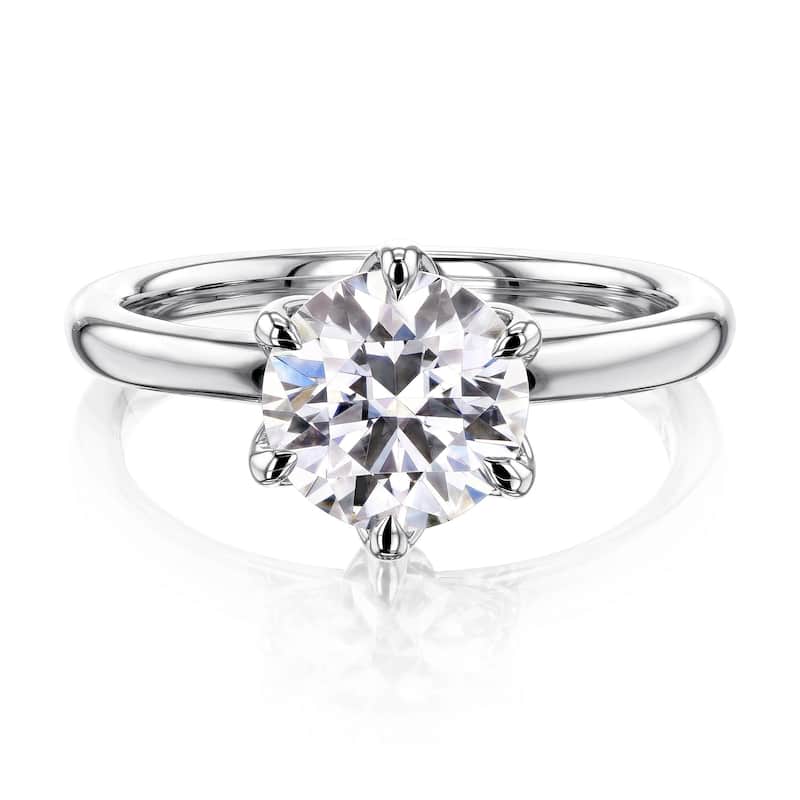 Annello by Kobelli 14k Gold 1.5 Carat Round Moissanite Solitaire 6-Prong Floating Tulip Head Comfort Fit Engagement Ring - 9 - White