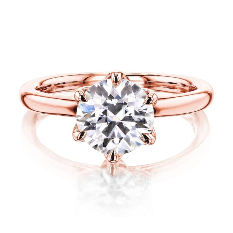 Annello by Kobelli 14k Gold 1.5 Carat Round Moissanite Solitaire 6-Prong Floating Tulip Head Comfort Fit Engagement Ring - 7.5 - Rose