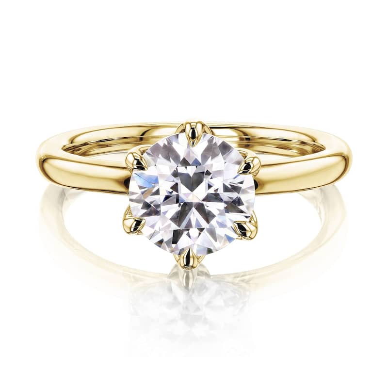 Annello by Kobelli 14k Gold 1.5 Carat Round Moissanite Solitaire 6-Prong Floating Tulip Head Comfort Fit Engagement Ring - 8.5 - Yellow