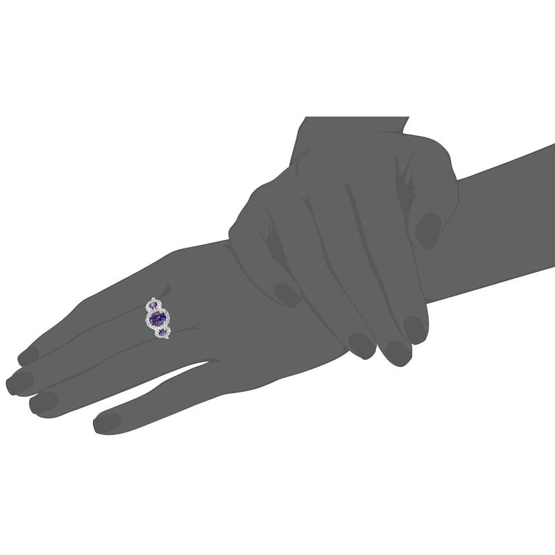 925 Sterling Silver African Amethyst and Created White Sapphire Ring