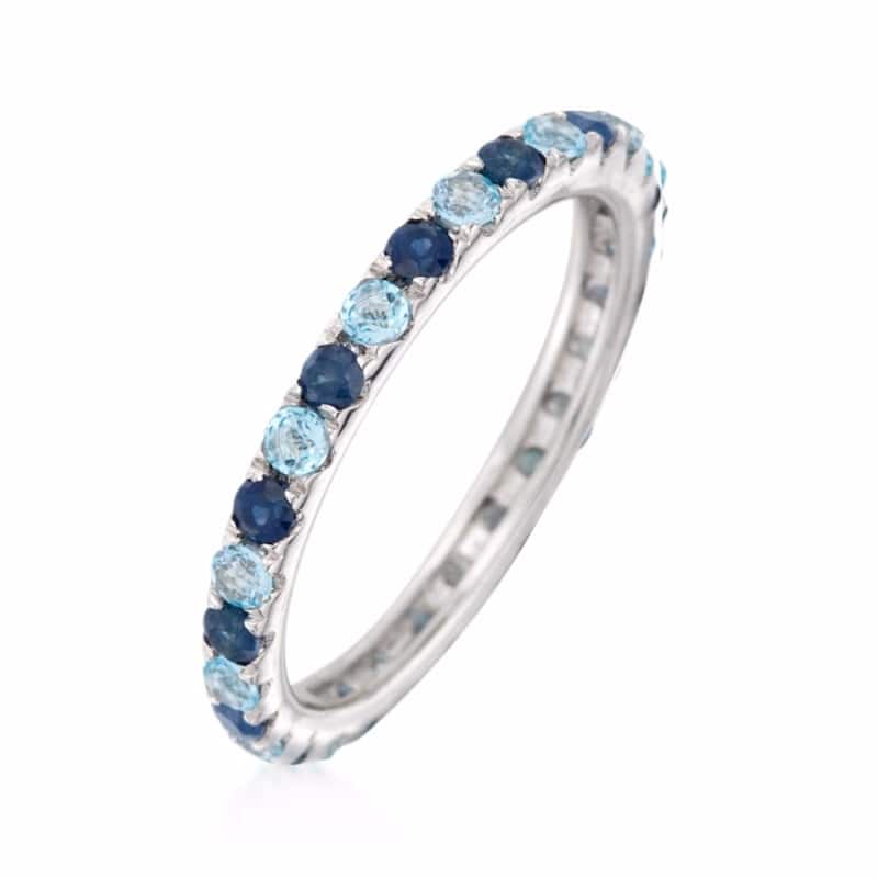 925 Sterling Silver Swiss Blue Topaz and Blue Sapphire Eternity Band Ring