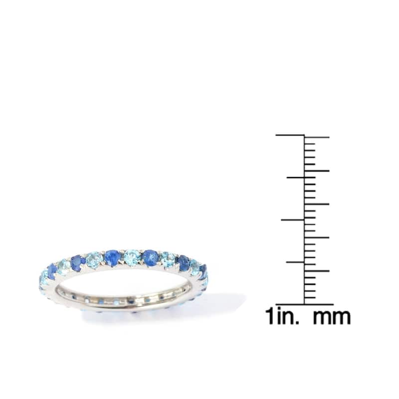 925 Sterling Silver Swiss Blue Topaz and Blue Sapphire Eternity Band Ring