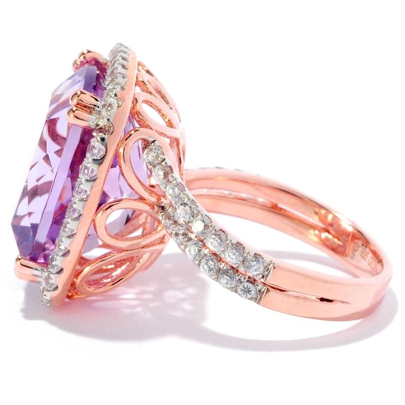 Rose Gold Plated Over Sterling Silver White Natural Zircon and Pink Amethyst Ring