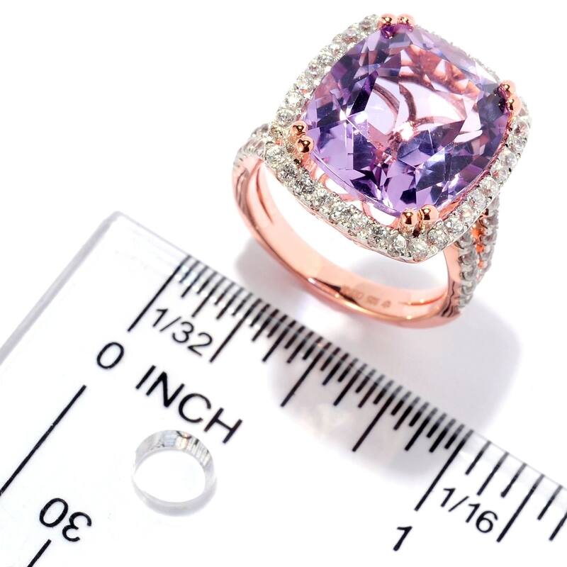 Rose Gold Plated Over Sterling Silver White Natural Zircon and Pink Amethyst Ring