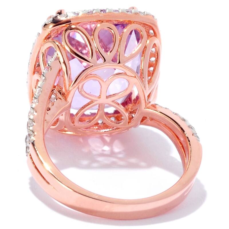 Rose Gold Plated Over Sterling Silver White Natural Zircon and Pink Amethyst Ring