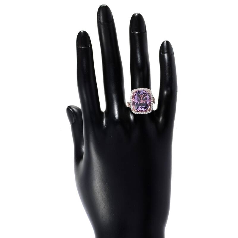 Rose Gold Plated Over Sterling Silver White Natural Zircon and Pink Amethyst Ring