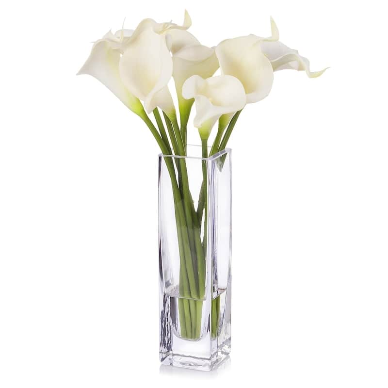 Enova Home Artificial Calla Lily Arrangement in Glass Vase - Cream - N/A
