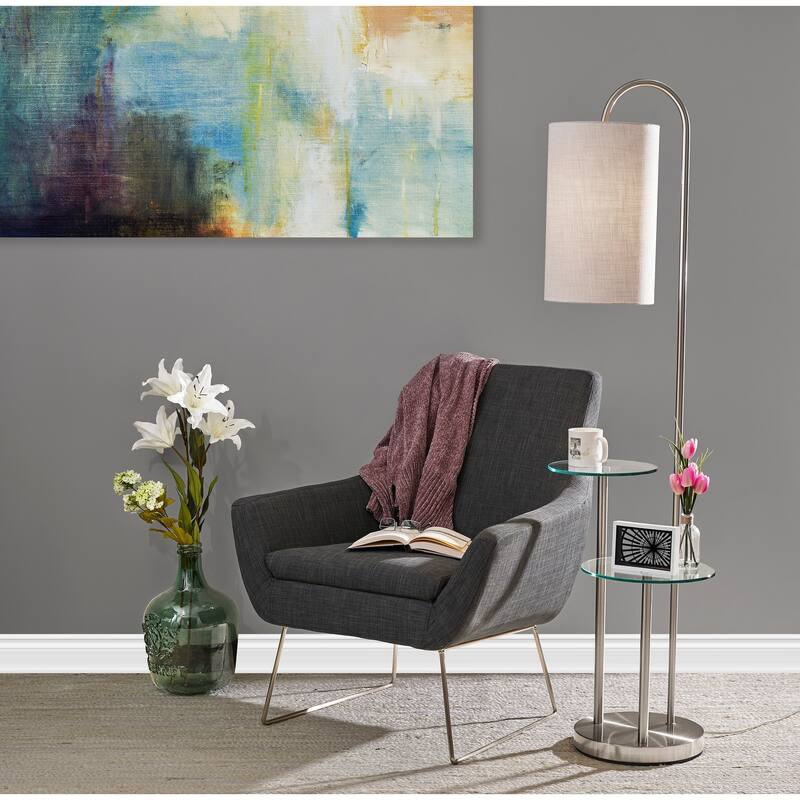 Adesso Leonard Brushed Steel Shelf Floor Lamp