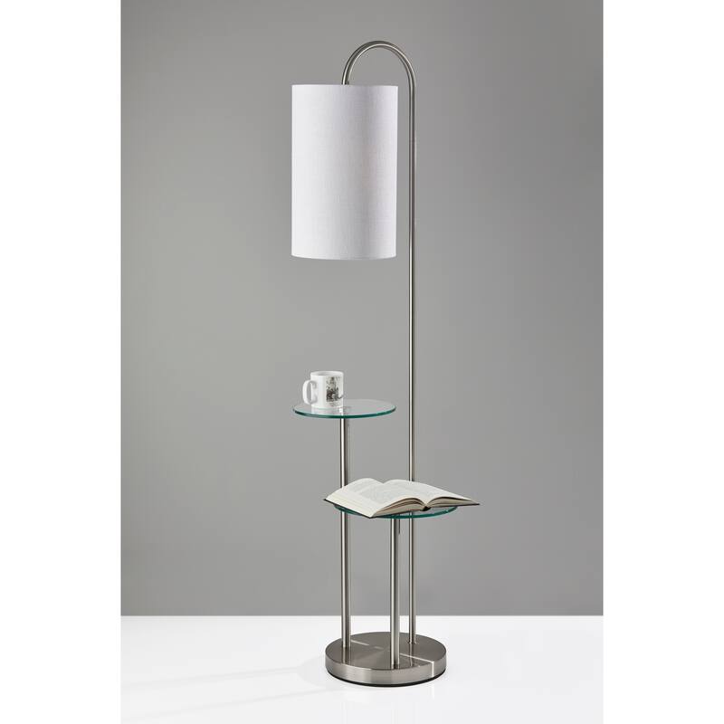 Adesso Leonard Brushed Steel Shelf Floor Lamp