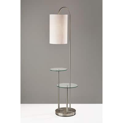 Adesso Leonard Brushed Steel Shelf Floor Lamp