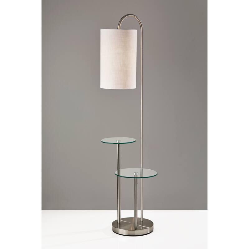 Adesso Leonard Brushed Steel Shelf Floor Lamp