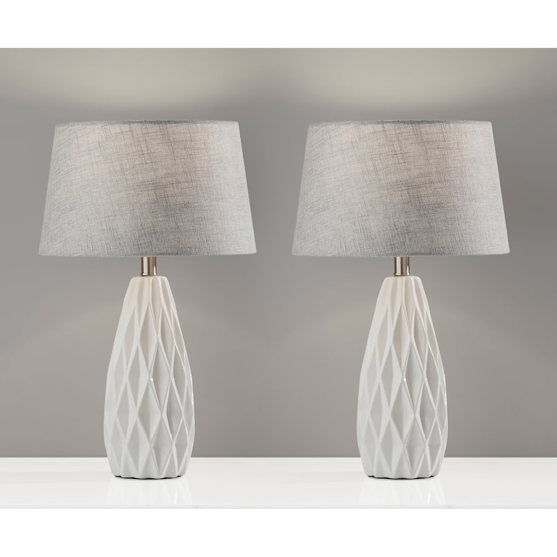 Adesso Joan Geometric White Table Lamp (Set of 2)