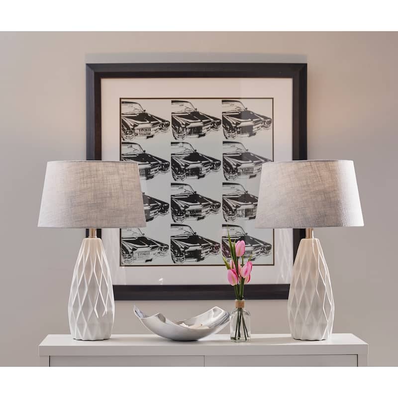 Adesso Joan Geometric White Table Lamp (Set of 2)