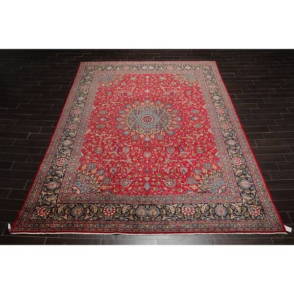 9x12 Hand Knotted Red With Orange Undertones Navy Ivory Color Persian 100 Wool Medallion Traditional 250 Kpsi Oriental Rug On Sale Overstock 30841766