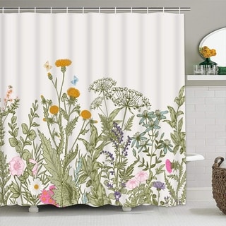 Floral Decor Collection Polyester Fabric Shower Curtain Set with Hooks 