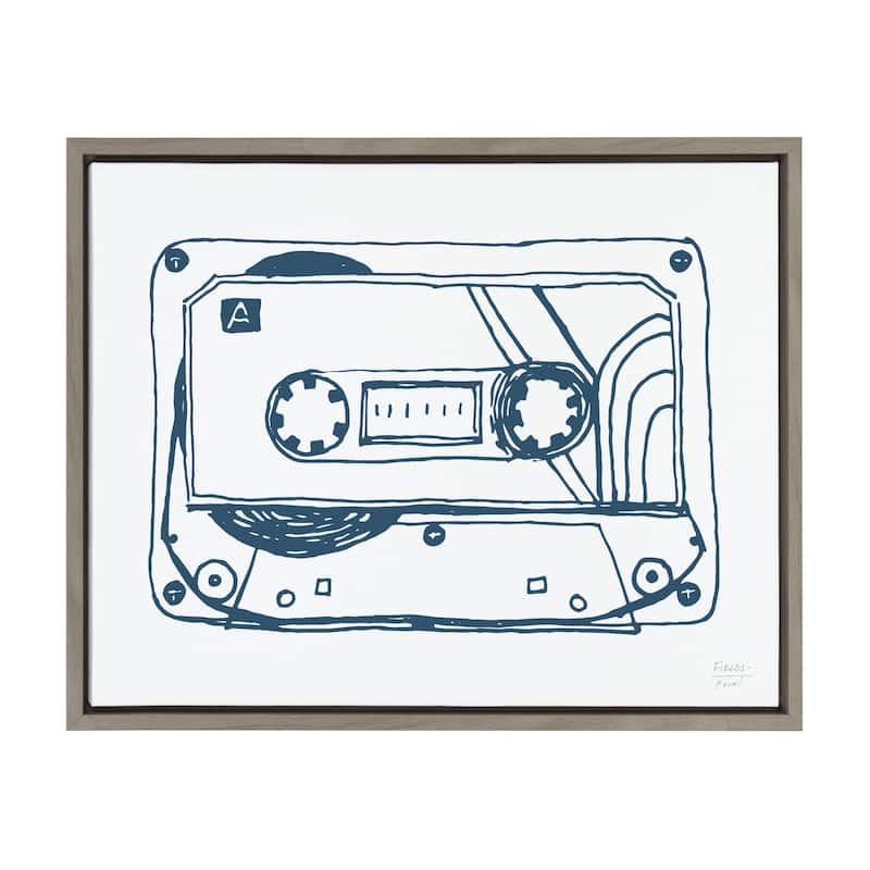 Kate and Laurel Sylvie Cassette Framed Canvas by Statement Goods - 18x24 - Plastic - Grey