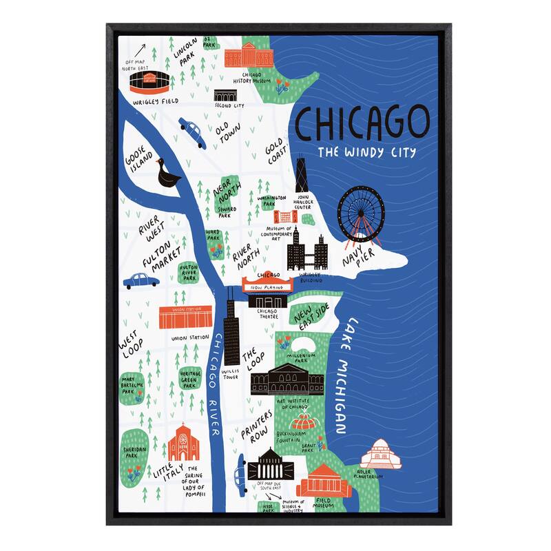 Kate and Laurel Sylvie Chicago Framed Canvas by Stacie Bloomfield - 23x33 - Plastic - Black