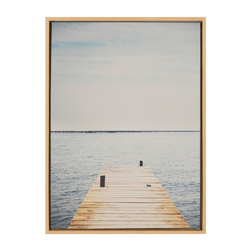 Kate and Laurel Sylvie Standing on Dock Framed Canvas by Laura Evans - 23x33 - Plastic - Brown
