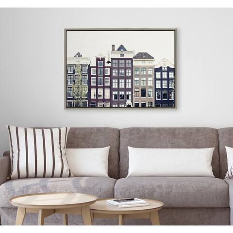 Kate and Laurel Sylvie Townhouses Framed Canvas by Caroline Mint