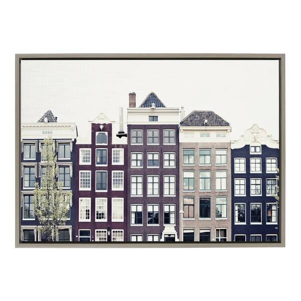 slide 3 of 6, Kate and Laurel Sylvie Townhouses Framed Canvas by Caroline Mint 23x33 - Plastic - Grey