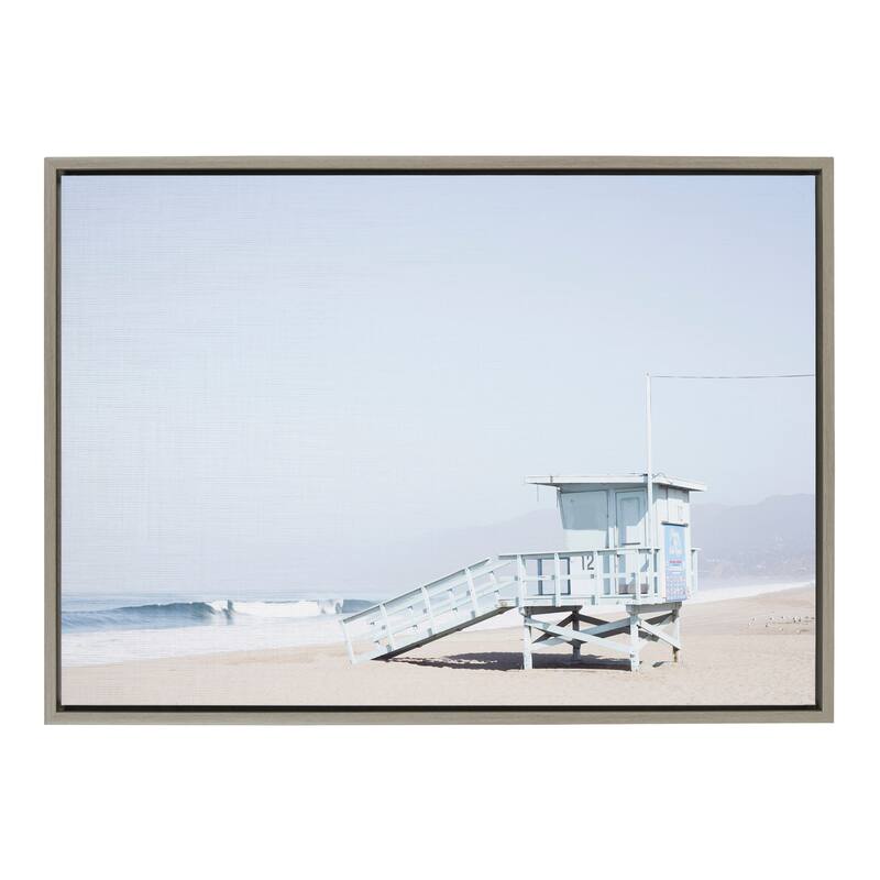 Kate and Laurel Sylvie Life Guard Tower Framed Canvas by Caroline Mint - 23x33 - Plastic - Grey