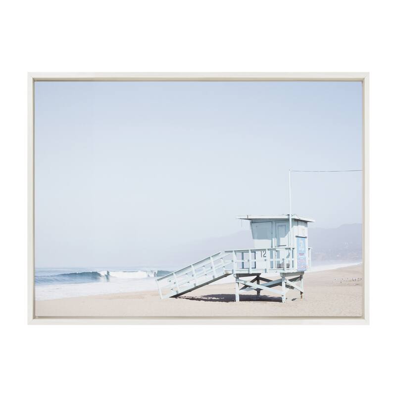 Kate and Laurel Sylvie Life Guard Tower Framed Canvas by Caroline Mint - 23x33 - Plastic - White