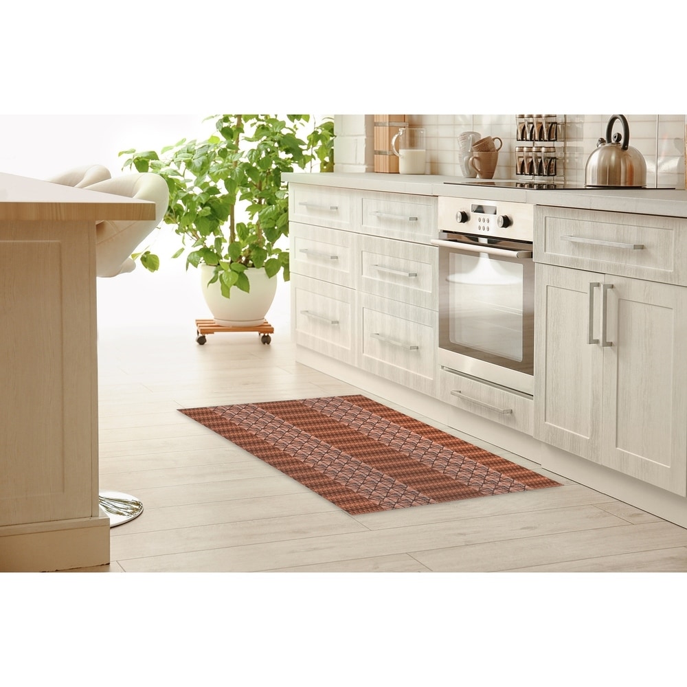 Orange Black Grey White Kitchen Rugs and Mats Set of 2 Cushioned