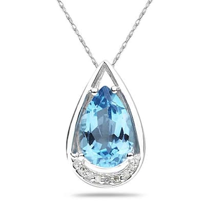 Marquee 10k White Gold and Sterling Silver Blue Topaz and Diamond Necklace