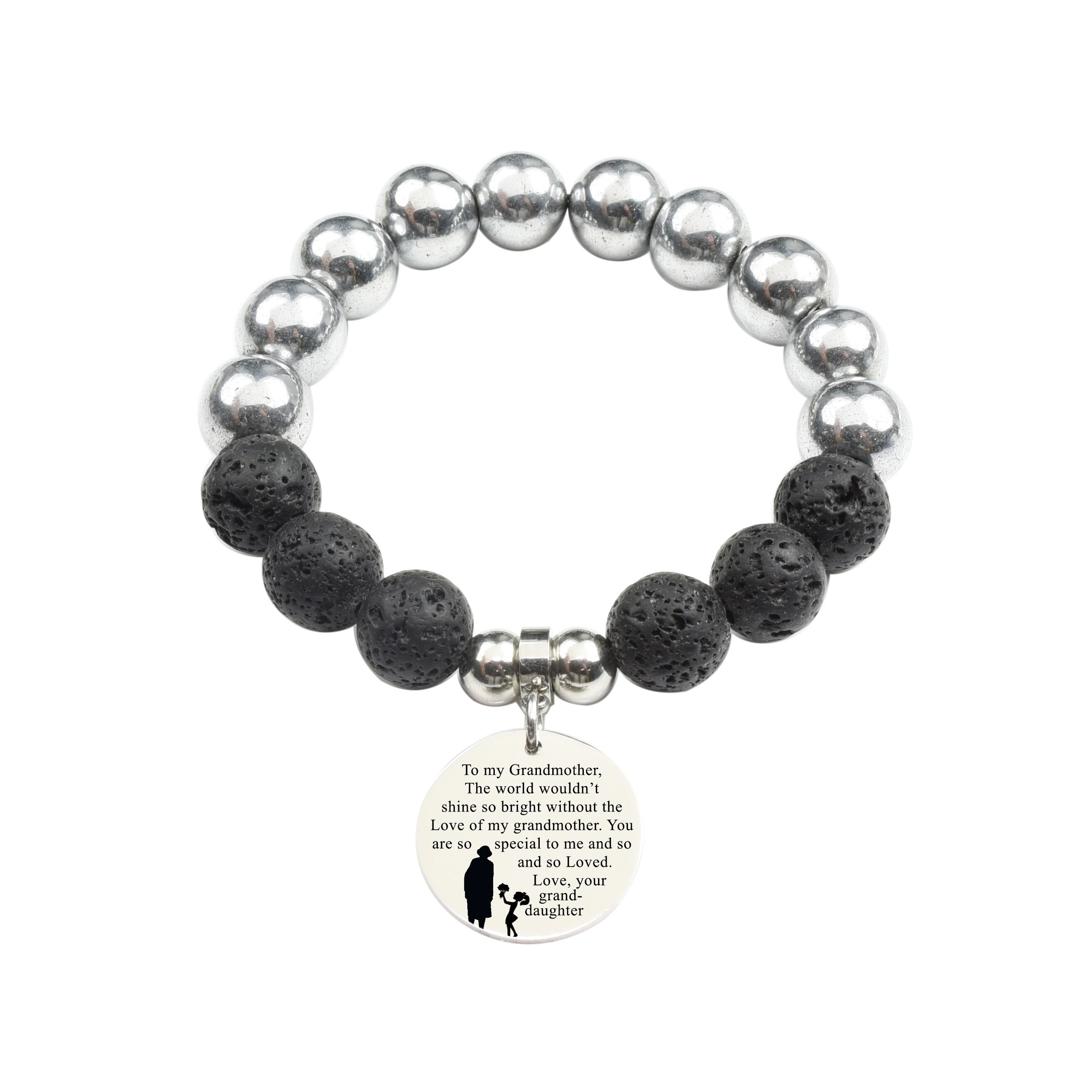 to Grandmother from Granddaughter Pink Box Genuine 12Mm Lava and Hematite Mix Bracelet Silver to Grandmother from Granddaughter Pink Box Genuine 12Mm Lava and Hematite Mix Bracelet Silver