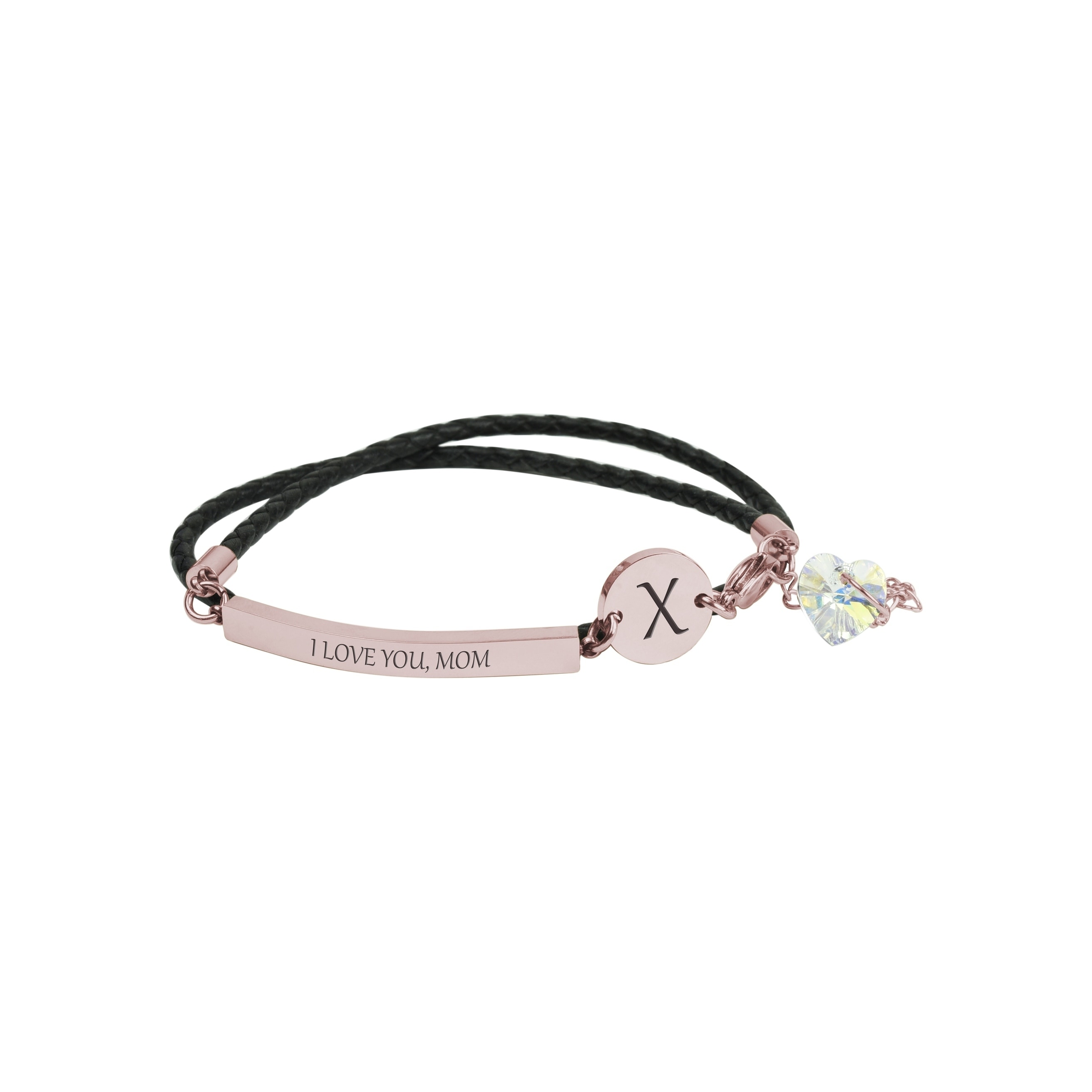 Pink Box Love Between Mother Initial Bangle with Cubic Zirconia Rose Gold X