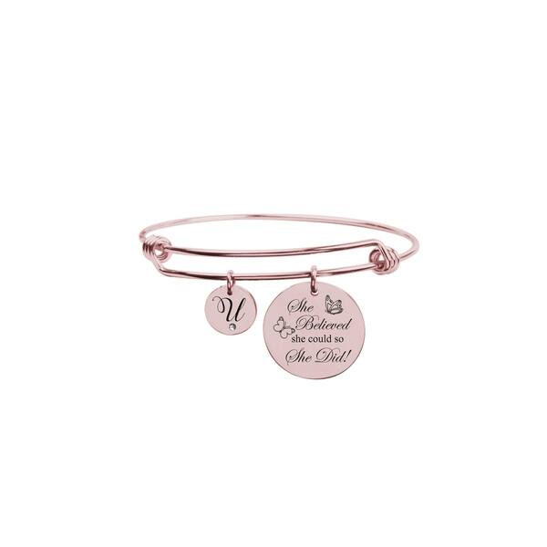 Shop She Believed She Could Cubic Zirconia Accent Initial Bangle