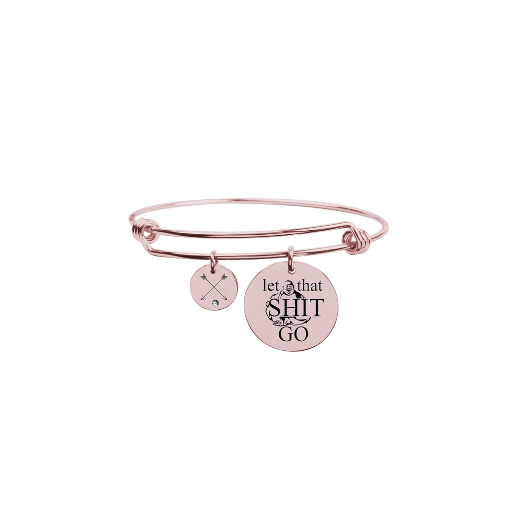 Pink Box Love Between Mother Initial Bangle with Cubic Zirconia Rose Gold Z