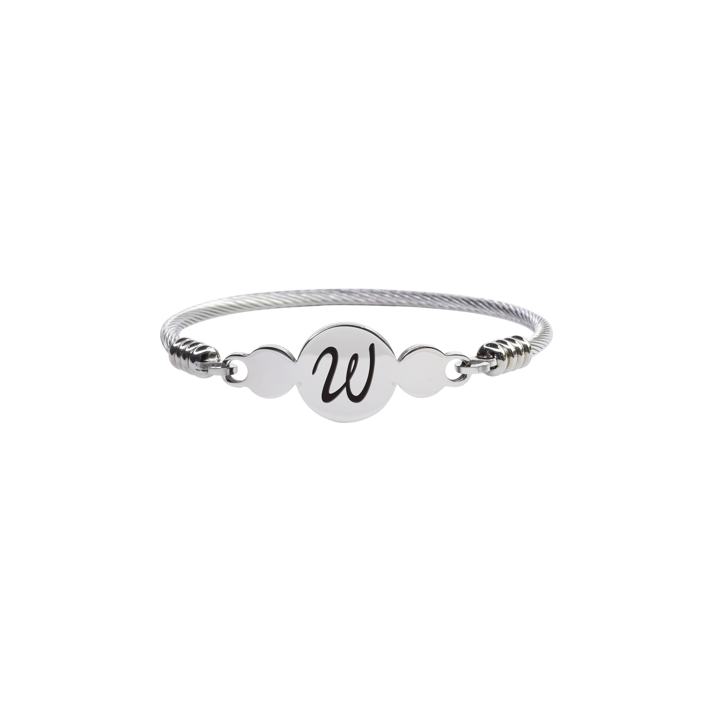 Silver Pink Box Multi Disc Initial Cable Bangle Y